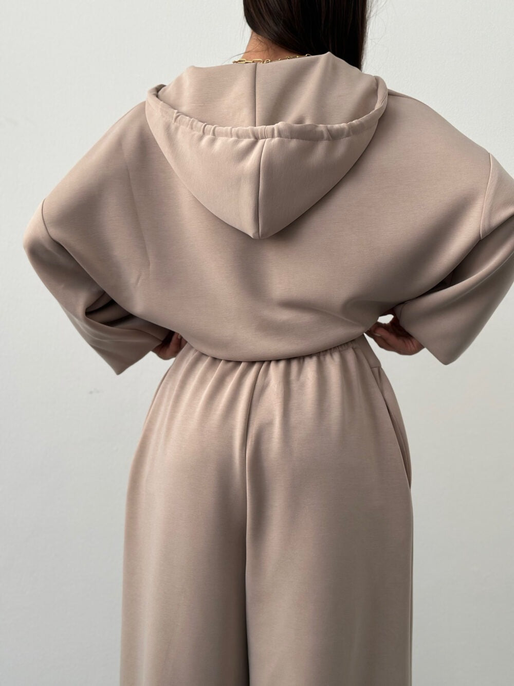 Women's V-Neck Cropped Hoodie & Wide Leg Pants 2-Piece Set