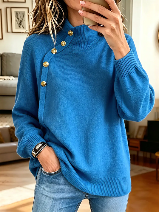 Stylish Cosy Button Turtleneck Sweater