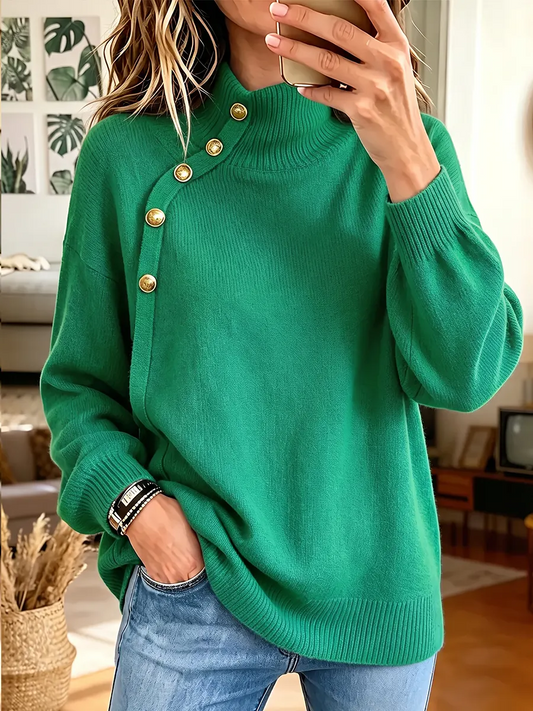 Stylish Cosy Button Turtleneck Sweater