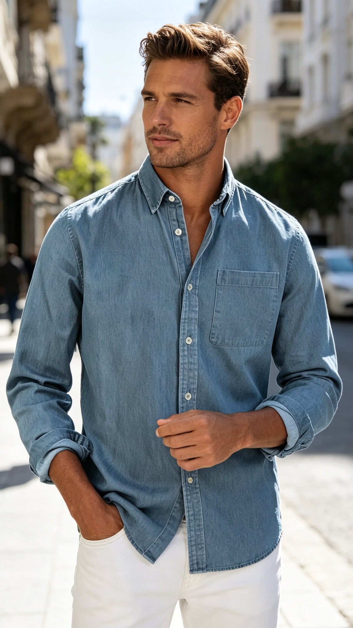 Men's Vintage Long Sleeve Button-Down Shirt