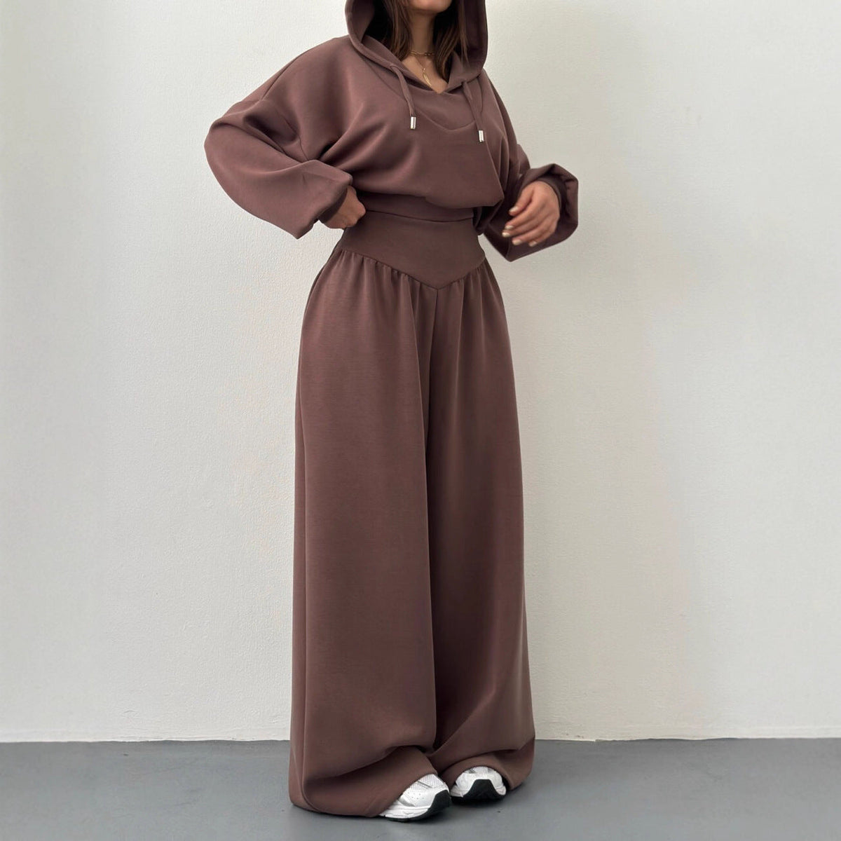 Women's V-Neck Cropped Hoodie & Wide Leg Pants 2-Piece Set