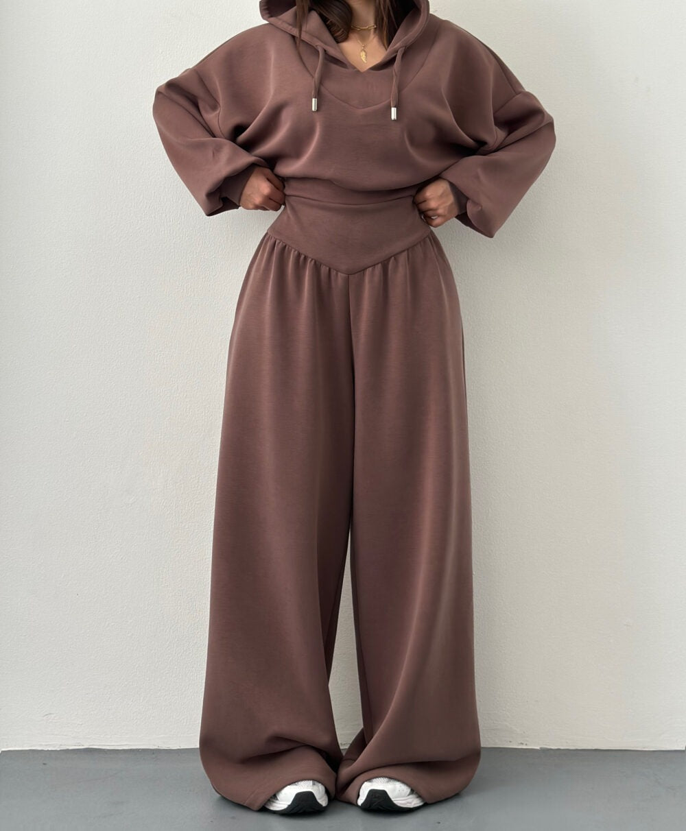 Women's V-Neck Cropped Hoodie & Wide Leg Pants 2-Piece Set