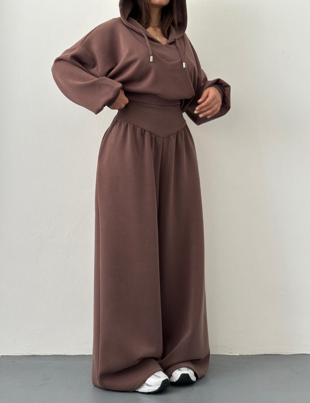 Women's V-Neck Cropped Hoodie & Wide Leg Pants 2-Piece Set