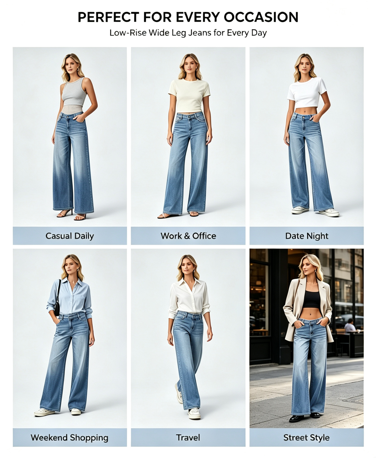 Women's High Stretch Low-Rise Wide Leg Jeans