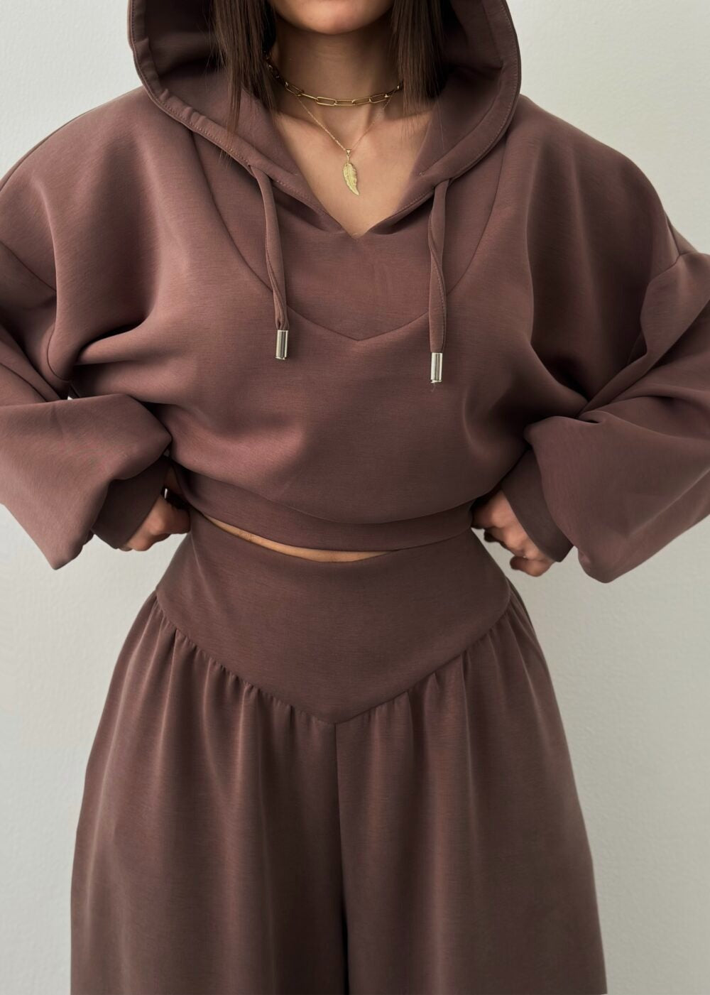 Women's V-Neck Cropped Hoodie & Wide Leg Pants 2-Piece Set
