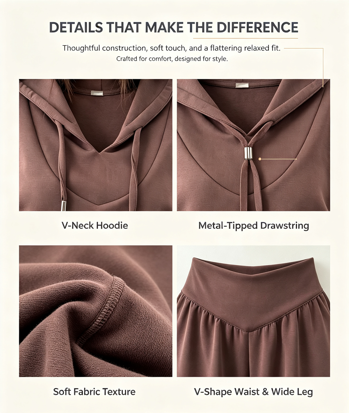 Women's V-Neck Cropped Hoodie & Wide Leg Pants 2-Piece Set