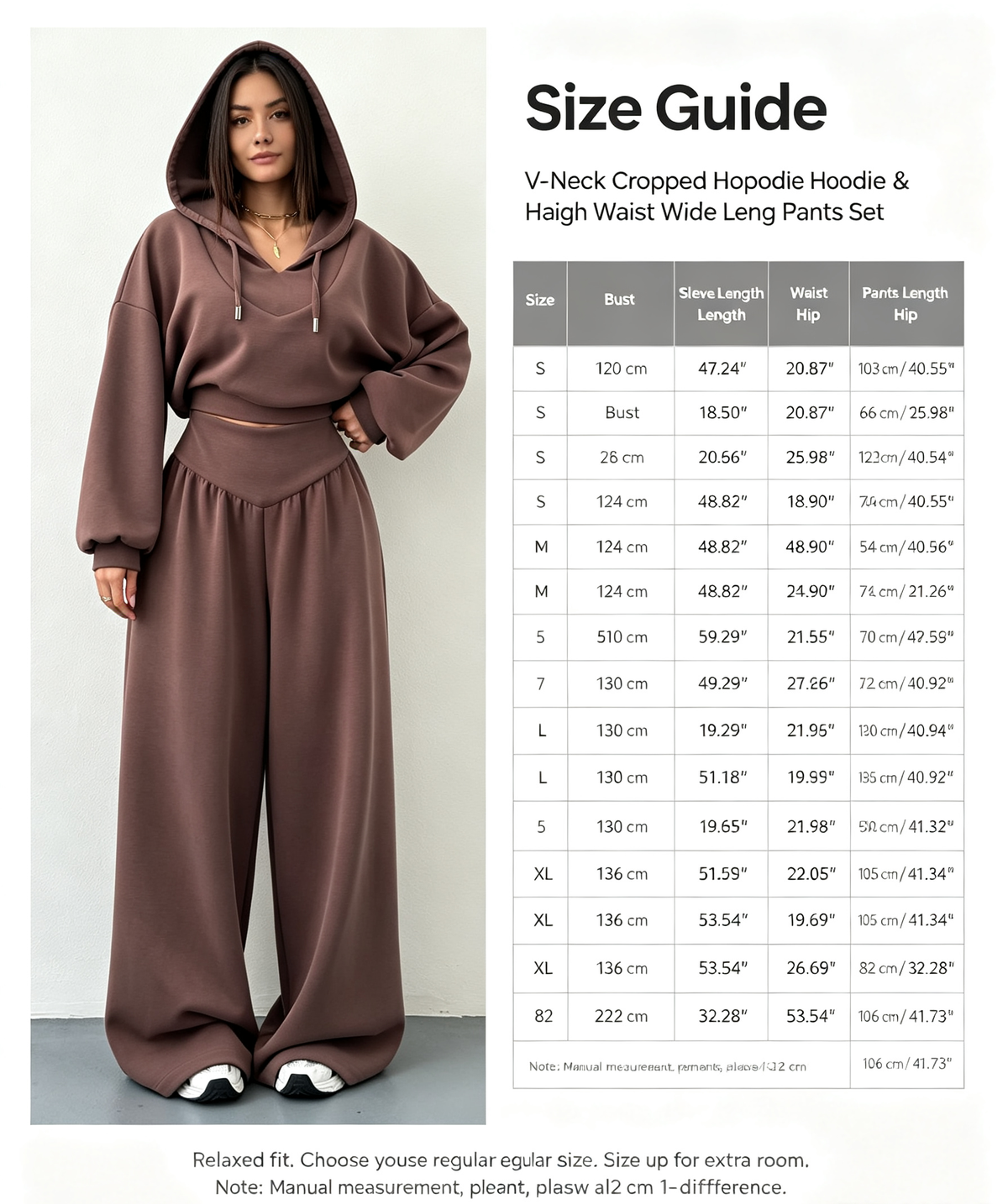 Women's V-Neck Cropped Hoodie & Wide Leg Pants 2-Piece Set