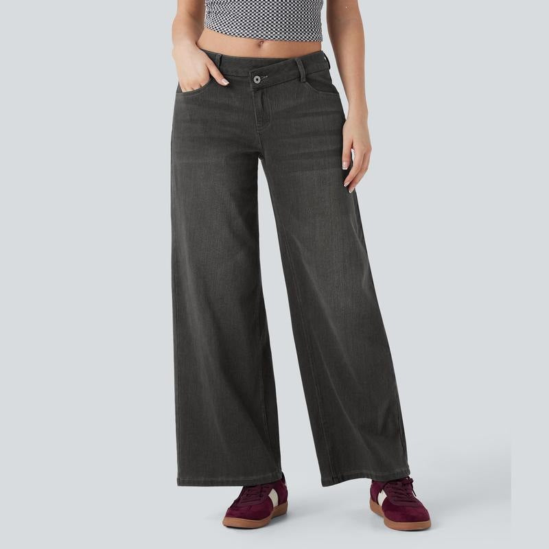 Women's High Stretch Low-Rise Wide Leg Jeans