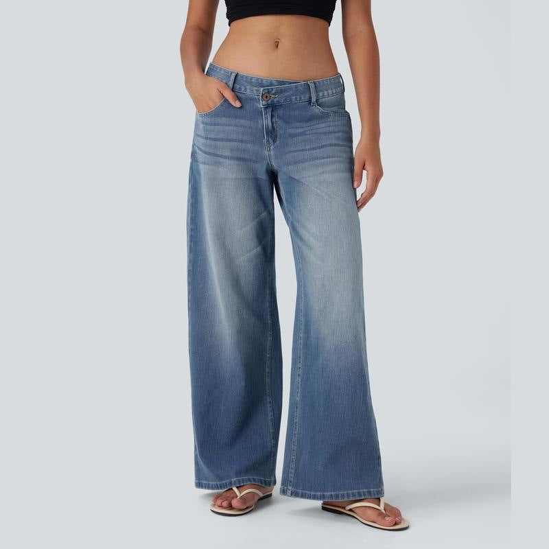 Women's High Stretch Low-Rise Wide Leg Jeans