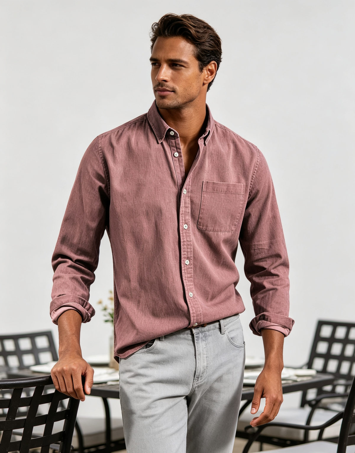 Men's Vintage Long Sleeve Button-Down Shirt
