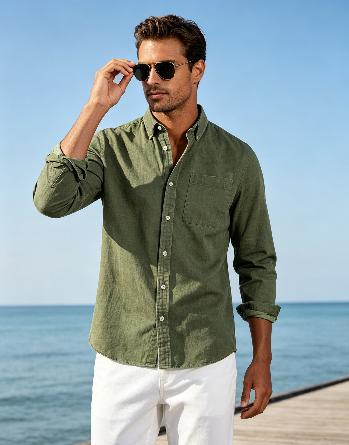 Men's Vintage Long Sleeve Button-Down Shirt