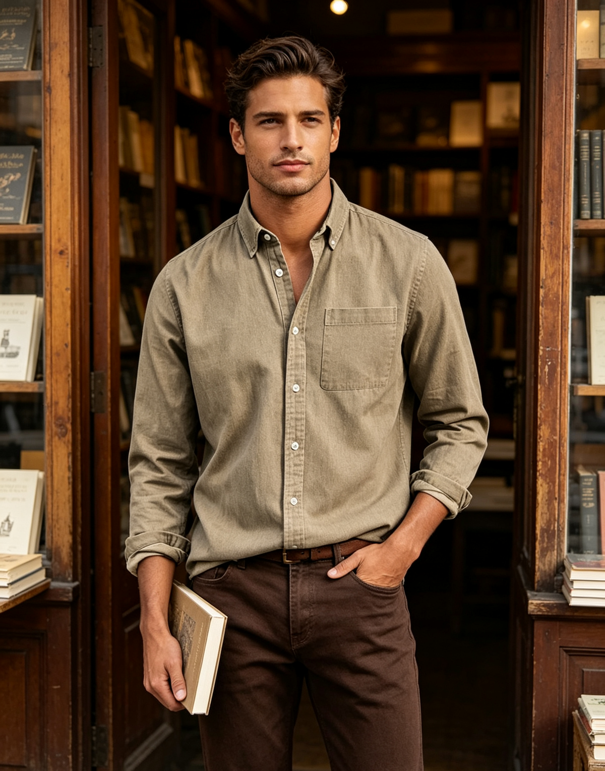 Men's Vintage Long Sleeve Button-Down Shirt