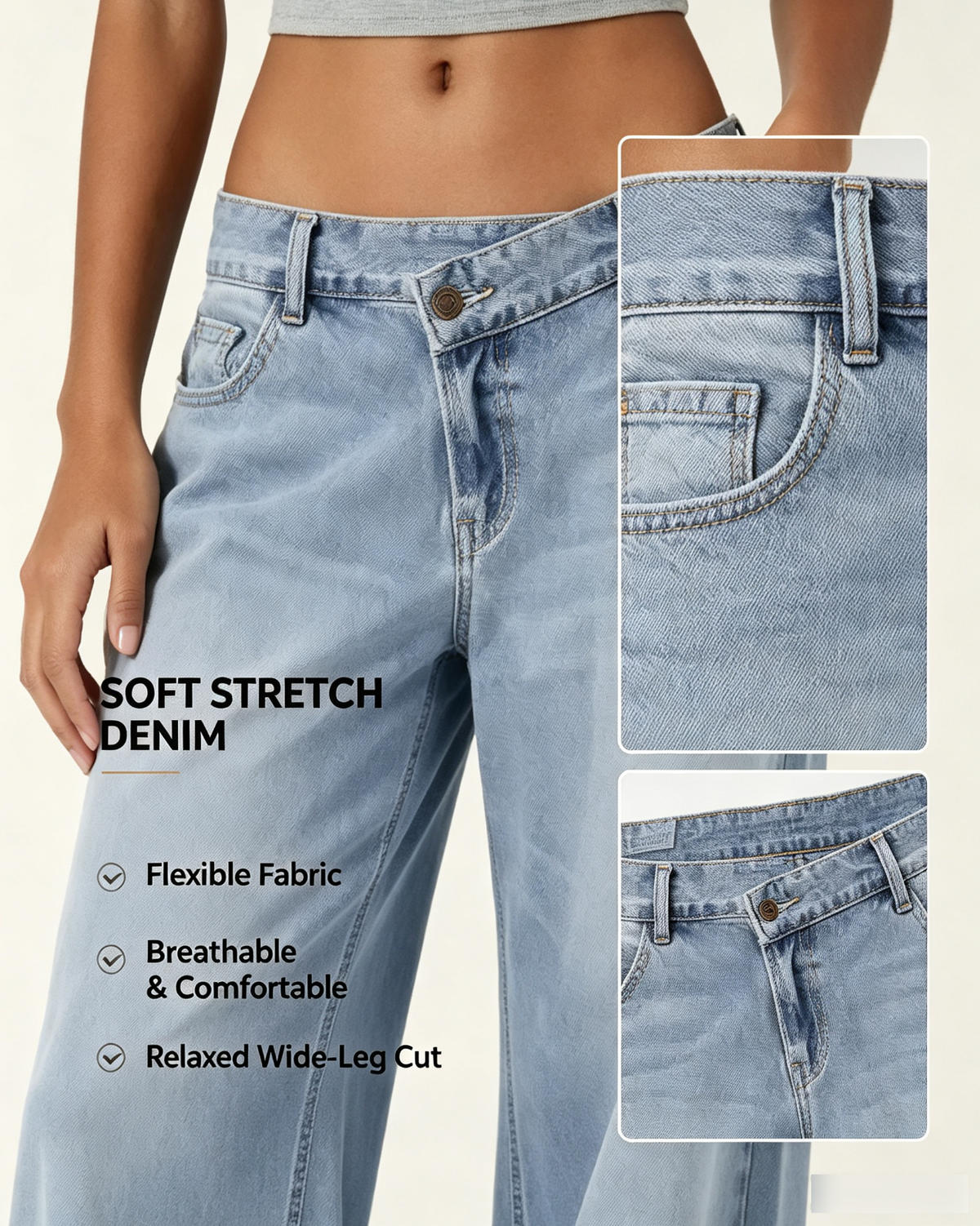 Women's High Stretch Low-Rise Wide Leg Jeans