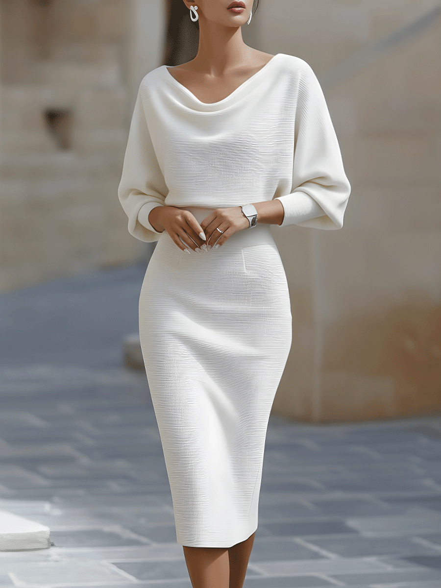 Classic Draped Cowl Midi Dress