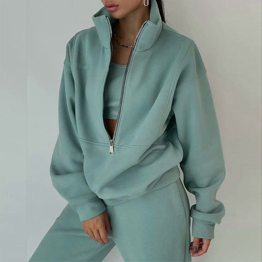 Women's Half-Zip Fleece Tracksuit | 2 Piece Casual Sweat Outfit